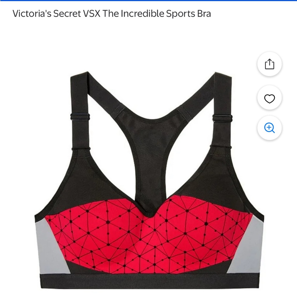 Victoria's Secret VSX The Incredible Sports Bra - Red and Black 34B NWOT